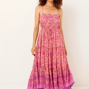 Spell Pink Floral Tiered Midi Dress